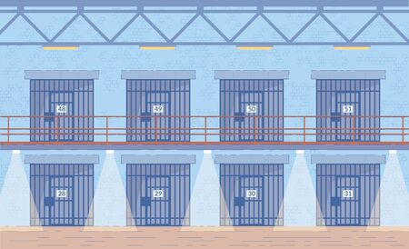 Prison Corridors Cells Doors Vector Background.のイラスト素材