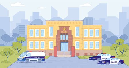 Police Station Building with Cars on Cityscape.のイラスト素材
