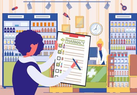 Checking Medicaments Purchases on Pharmacy List.のイラスト素材