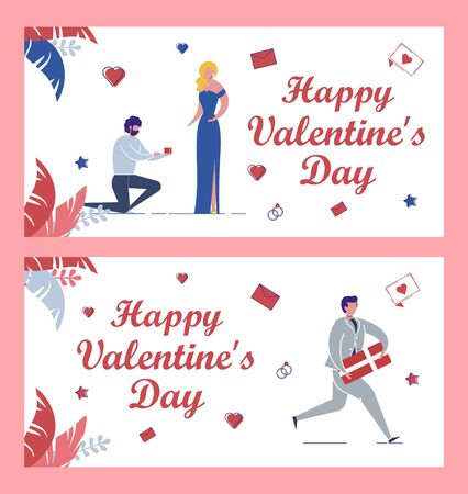 Valentines Day Cards Set with Romantic Scenes.のイラスト素材