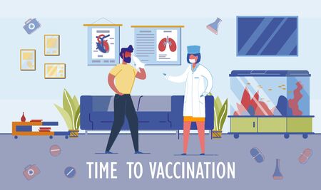 Time to Vaccination Header and Scene in Hospital.のイラスト素材
