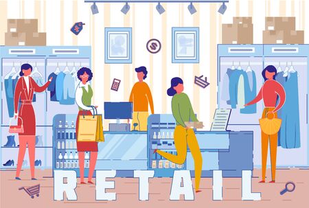 Buyers in Retail Clothes Store Word Concept Bannerのイラスト素材