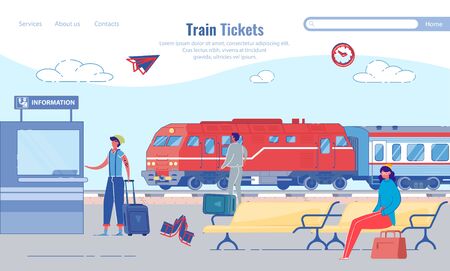 Buying Train Tickets for Train Station, Cartoon.のイラスト素材