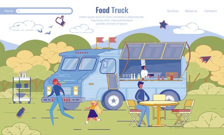 Street Food Truck Service Flat Landing Page Designのイラスト素材