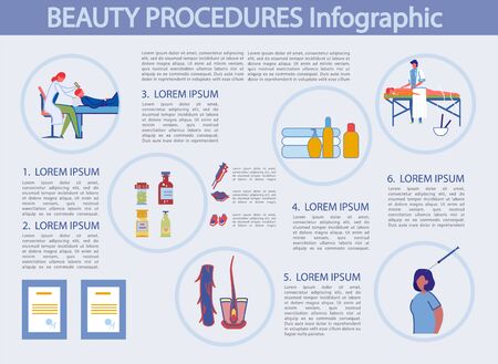Medical Beauty Procedures, Treatment Infographic. Doctors Article about Improving Persons Appearance. Through Injections, Medicine and Vitamins, Woman can Maintain her Beauty, Bright Illustration.の写真素材