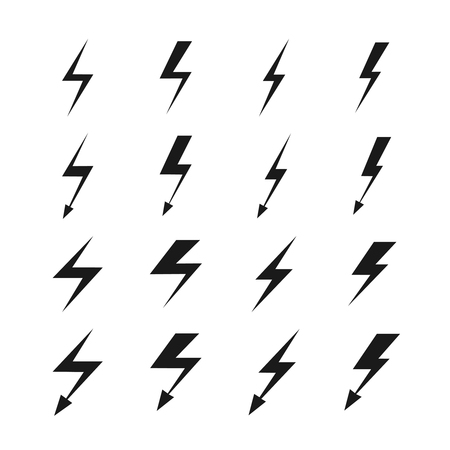 Lightning vector signs. Lightning bolt icons, thunder bolt symbols or flash pictogramsのイラスト素材