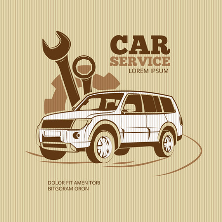 Retro car service vector poster. Car automobile service, emblem car serviceのイラスト素材