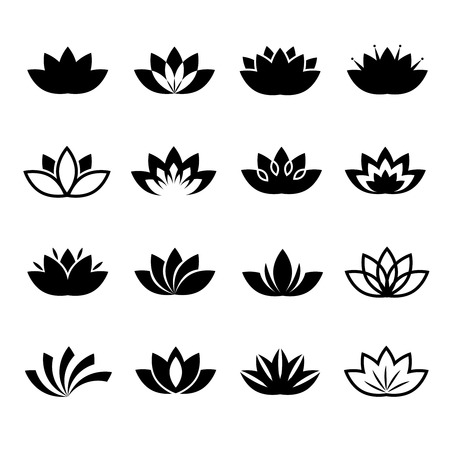 Lotus flower icons set. lotus flowers signs or plant lotus blossom symbolsのイラスト素材