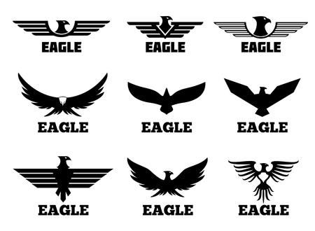 Eagles set. Black predator eagle for fly eagle tattooのイラスト素材