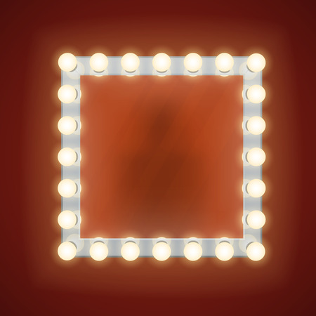 Makeup mirror with electric bulbs.  Vintage mirror frame or retro fashion mirror with bulbs vector illustrationのイラスト素材