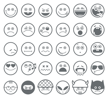 Smiley emoticon vector line icons. Smiley linear faces,  emotion smiley outline signs, smiley character setのイラスト素材