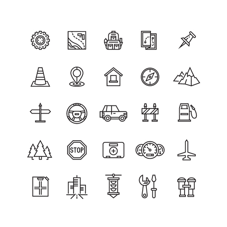 Vector road, auto line icons. Auto car icon, car road icon, traffic car vehicle icon illustrationのイラスト素材
