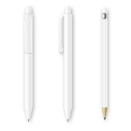 White pen and pencil vector mockups. Corporate identity and branding stationery template. Branding pen and pencl identity, office pencil and pen, design pen and pencil illustrationのイラスト素材