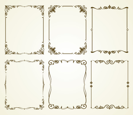 Vector vintage calligraphic frames set. Vintage frame, calligraphic frame decoration, ornate frame retro illustrationのイラスト素材