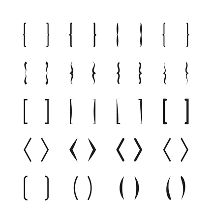 Square, round, angle, curly brackets vector icons set. Brace typography, type brace, brace for message note illustrationのイラスト素材