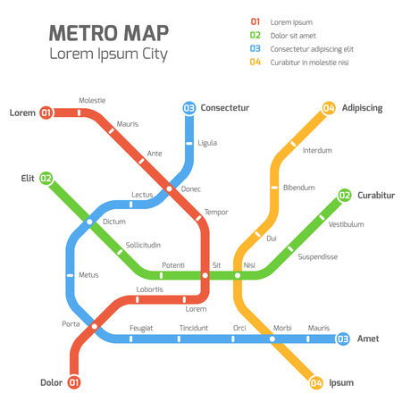 Subway vector map template. City metro transportation scheme. Information metro map, station metro map, underground metro illustrationのイラスト素材