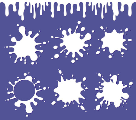 Vector milk, yogurt, cream blots with splashes drops. Liquid fresh milk splash and yogurt or milk cream splash illustrationのイラスト素材