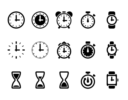 Clock, time vector icons. Hour and time clock symbol and timer with arrow, round clock illustrationのイラスト素材