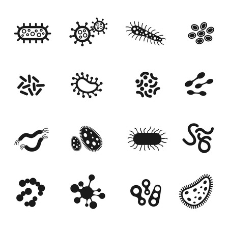 Bacteria, microbes, superbug, virus vector icons. Bacteria medicine and science biology virus infection, microscopic bacteria set illustrationのイラスト素材