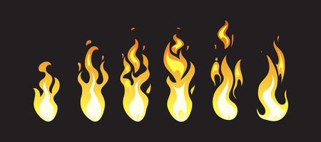 Cartoon comic vector fire animation frames for computer game. Fire energ for computer design, animation fire illustrationのイラスト素材