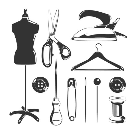 Vector elements for tailor labels. Scissor vintage badge for tailoring and emblem fashion element tailor illustrationのイラスト素材