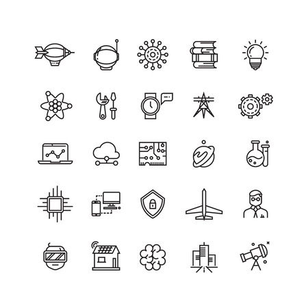 Science, media and internet thin line vector icons. Science web and technology science icon illustrationのイラスト素材