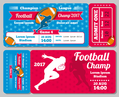 Rugby, football sports ticket card vector retro design. Ticket to play game rugby. Championship match rugby tournament illustrationのイラスト素材