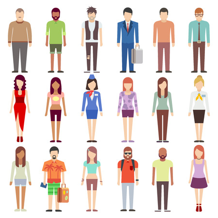 People in casual clothes flat icons set. People young male and female. Person set business and fashion people. Vector illustrationのイラスト素材