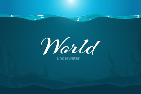 Underwater vector background. Cartoon comic art sea or ocean underwater background. Deep underwater in river or lakeのイラスト素材