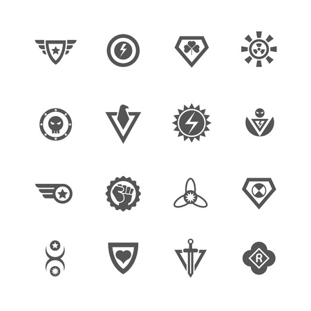 Superheroes vector badges. Protect and power superhero logo templatesのイラスト素材