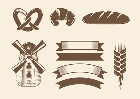 Elements for vintage vector bakery logotypes logos badges labels and emblems. Bakery element for logotype and graphic, bakery label illustrationのイラスト素材