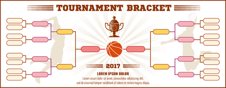 Basketball tournament bracket vector mockup. Infographic bracket sport basketball, template tournament chart basketball illustrationのイラスト素材