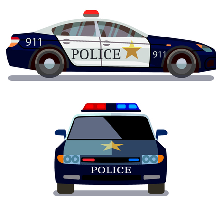 Police vehicle on white background. Police car front and side view vectorのイラスト素材