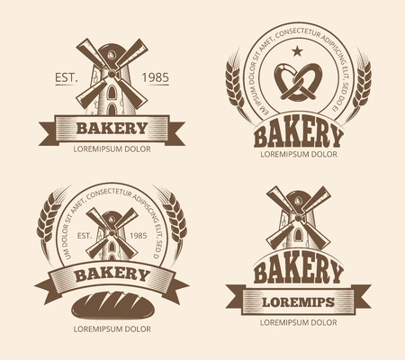 Vintage bakery and bread shop logos labels badges emblems.のイラスト素材