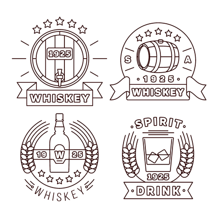 Illustration whisky logo set in thin line style.のイラスト素材