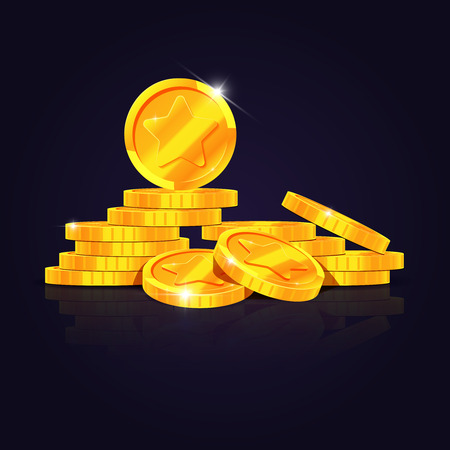 Gold coins stack vector illustration. Coin money isolated on black background. Golden coins to investmentのイラスト素材
