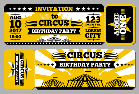 Circus ticket birthday card mockup. Invitation to birthday, illustration invitation template for circusのイラスト素材