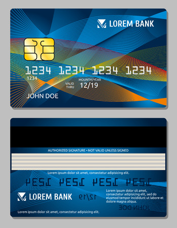 Credit cards design vector template. Debit card for shopping and card with chip illustrationのイラスト素材