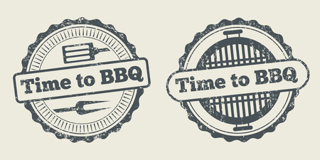 Barbecue and grill label steak house restaurant menu design vector element. Stamp barbecue and badge for barbecue menu illustrationのイラスト素材