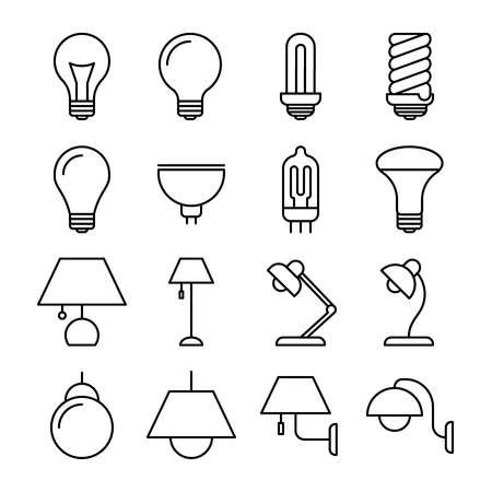 Lamp line vector icons. Set of lamp in linear style. Lamp for energy saving and conservation illustrationのイラスト素材