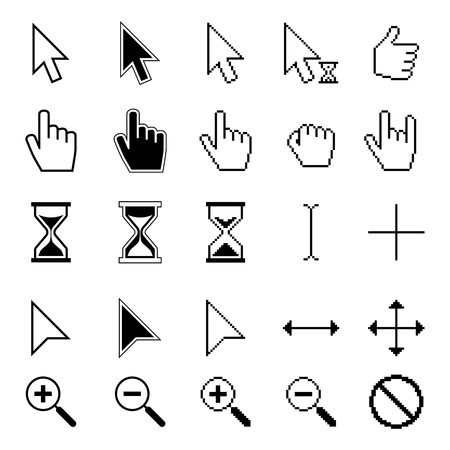 Different smooth and pixel mouse cursors vector set. Pixel cursor mouse, illustration arrow cursorのイラスト素材