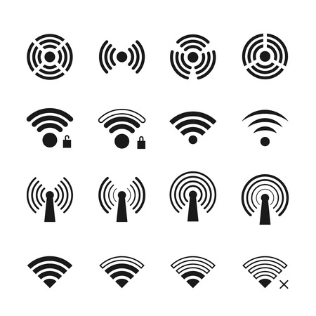 Wireless and wifi vector icons. Wifi connection symbols and wireless connection signsのイラスト素材