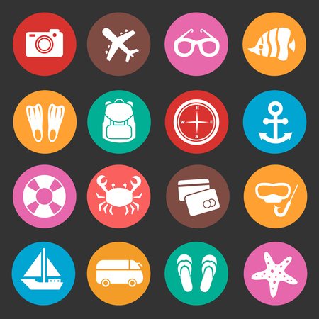Holiday travel tourism vector icons. Summertime icon for travel holiday, illustration summer holiday iconsのイラスト素材