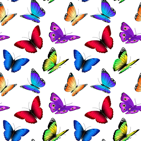 Seamless vector pattern with butterflies. Illustration of pattern with colored butterfly, summer butterflies flyingのイラスト素材