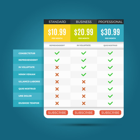 Vector pricing business plans for websites and applications. Banner with pricing for website, illustration of template internet pricingのイラスト素材