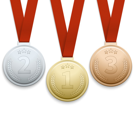Gold silver and bronze medals vector. Set of medals for winners, illustration metal medals for sport eventのイラスト素材