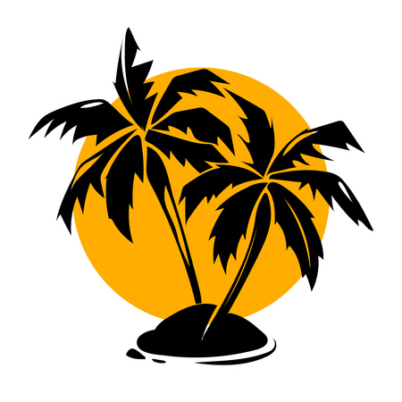 Tropical paradise palm trees and sun . Travel paradise and summer design, illustrationのイラスト素材