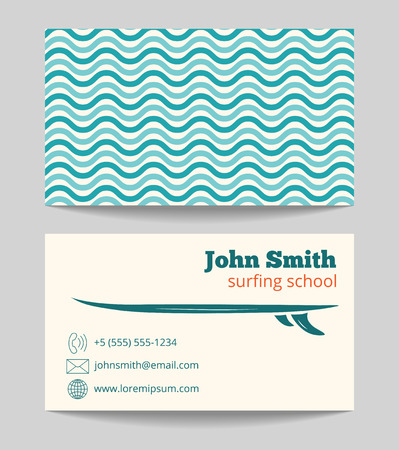 Surfing school business card template with ocean and sea waves, vector illustrationの写真素材