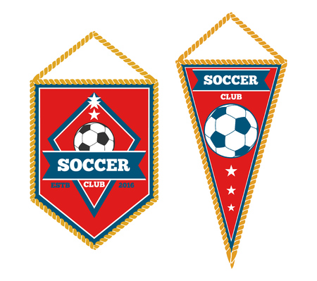 A pair of soccer pennants isolated over white. Soccer tournament and football flag, vector illustrationのイラスト素材