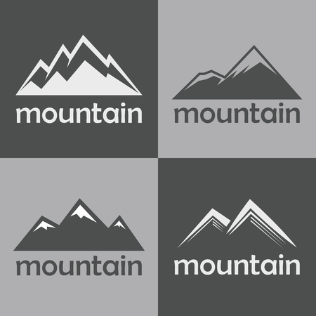 Mountain flat icons on gray background. Silhouette rock for sport logo. Vector illustrationのイラスト素材